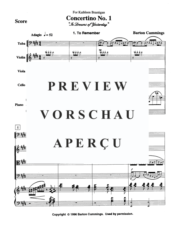 Produktgalerie: Seite 4 von 11 Concertino No. 1 - 4 Movements, , Gemischtes Ensemble Tuba, Violine, Viola, Violoncello und Klavier