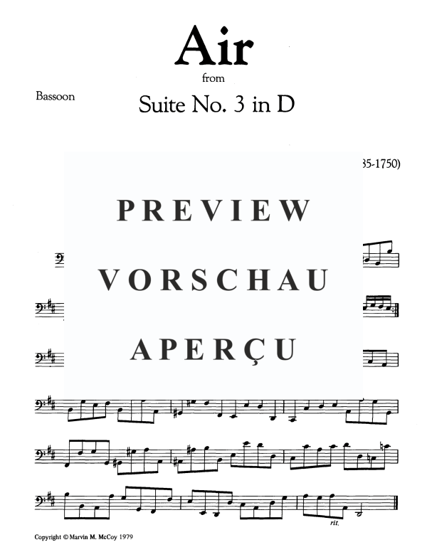 Product gallery: Page 9 of 9 Air from "Suite No. 3", , Woodwind Quartet Horn Solo, Oboe, Clarinet and Bassoon