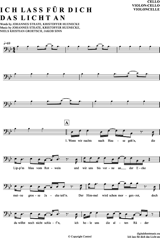 Produktgalerie: Seite 1 von 5 Ich Lass Für Dich Das Licht An , Revolverheld, (Violon-Cello)