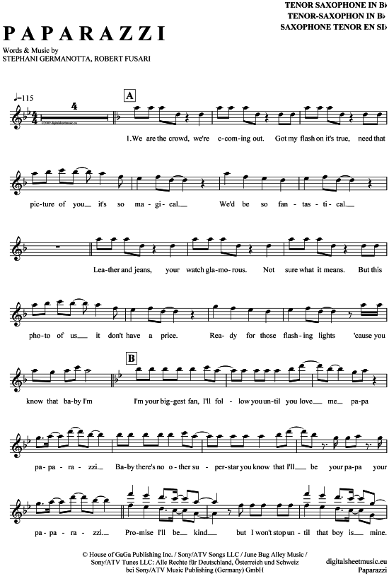 Product gallery: Page 1 of 4 Paparazzi , Lady GaGa, Tenor Saxophone