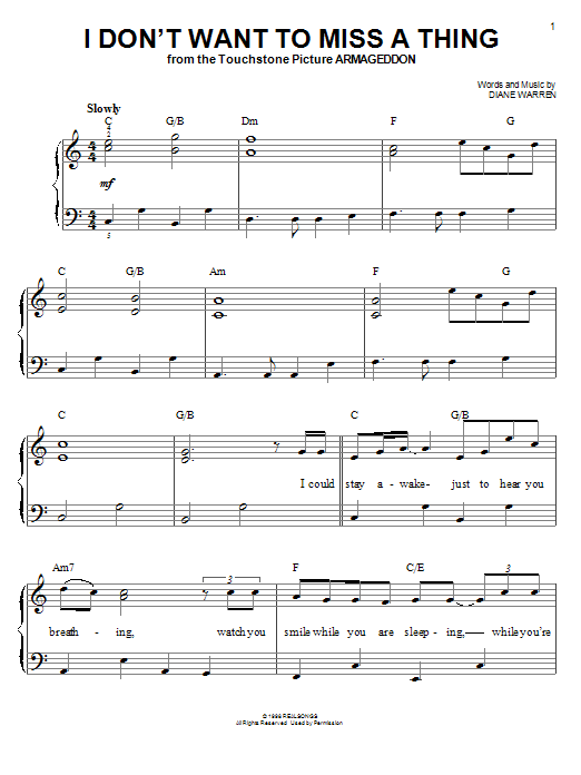 Produktgalerie: Seite 1 von 1 I Don't Want To Miss A Thing, Aerosmith, Klavier