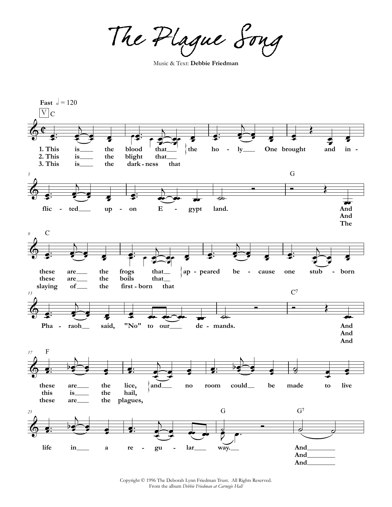 Product gallery: Page 1 of 1 The Plague Song, Debbie Friedman