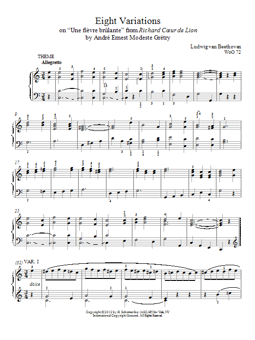 Product gallery: Page 1 of 1 Eight Variations On "Une Fievre Brulante", Ludwig Van Beethoven