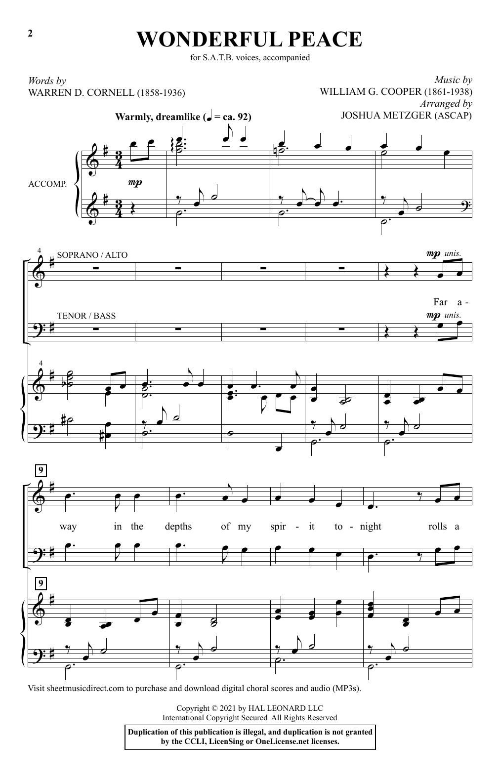 Produktbild zu: Wonderful Peace (arr. Joshua Metzger)