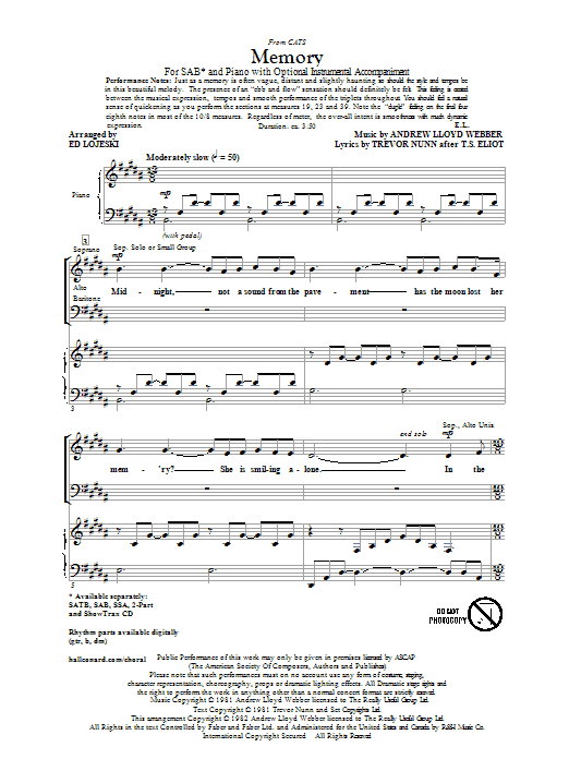 Product picture to: Memory (from Cats) (arr. Ed Lojeski)