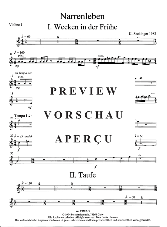 Product gallery: Page 2 of 5 Narrenleben , , (Suite for trumpet + ensemble) Violin 1