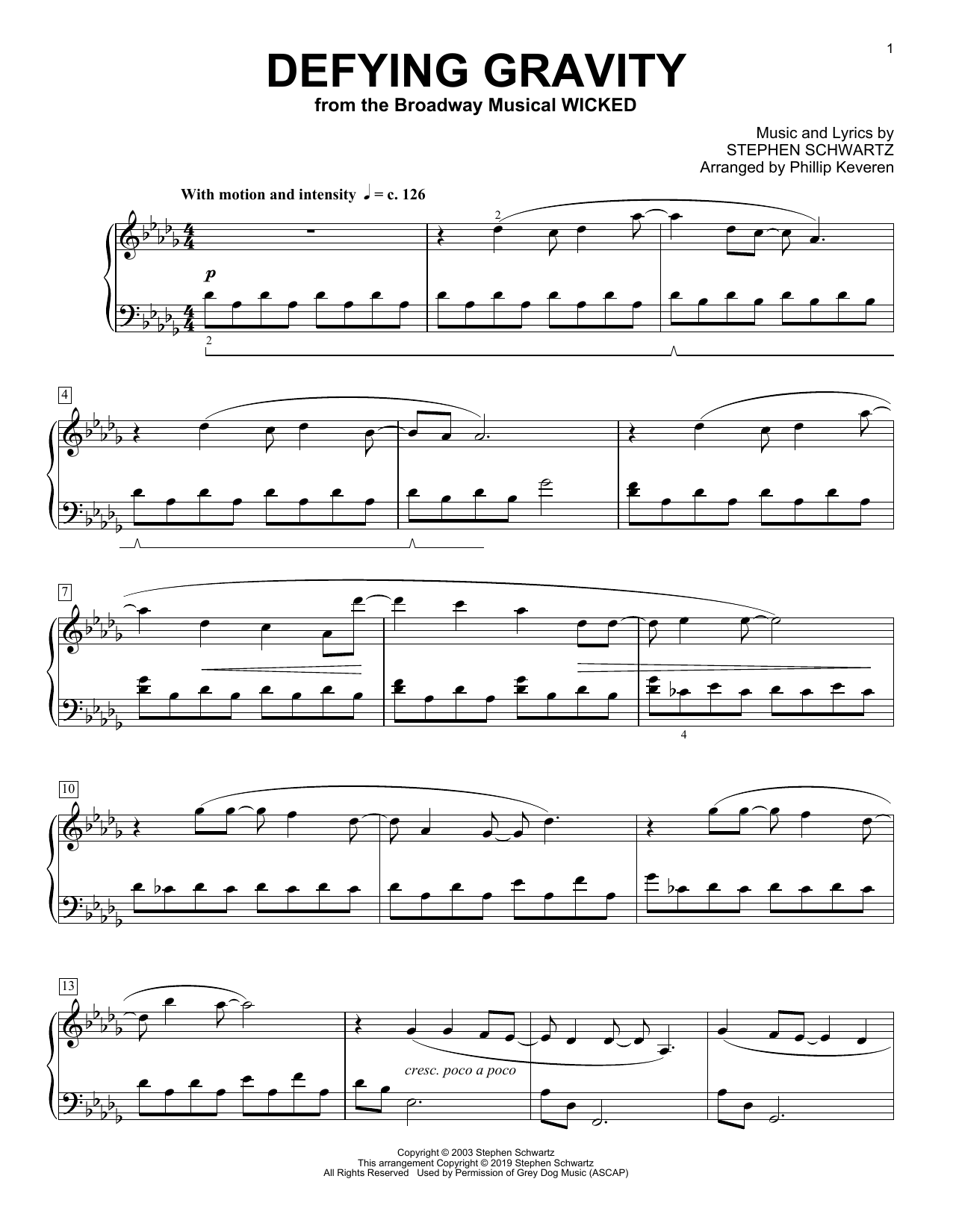 Product picture to: Defying Gravity [Classical version] (from Wicked) (arr. Phillip Keveren)