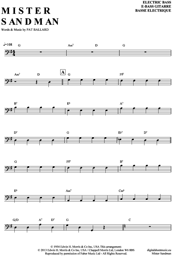 Product gallery: Page 1 of 4 Mister Sandman , Chordettes, The, Bass Guitar