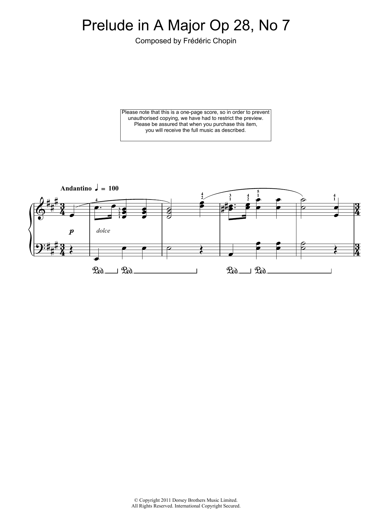 Product picture to: Prelude In A Major, Op.28, No.7