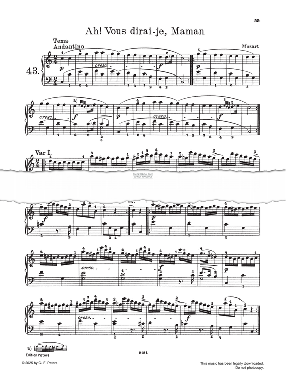 Produktgalerie: Seite 1 von 1 Ah! Vous dirais-je, Maman C-major, KV 265, Wolfgang Amadeus Mozart, Klavier