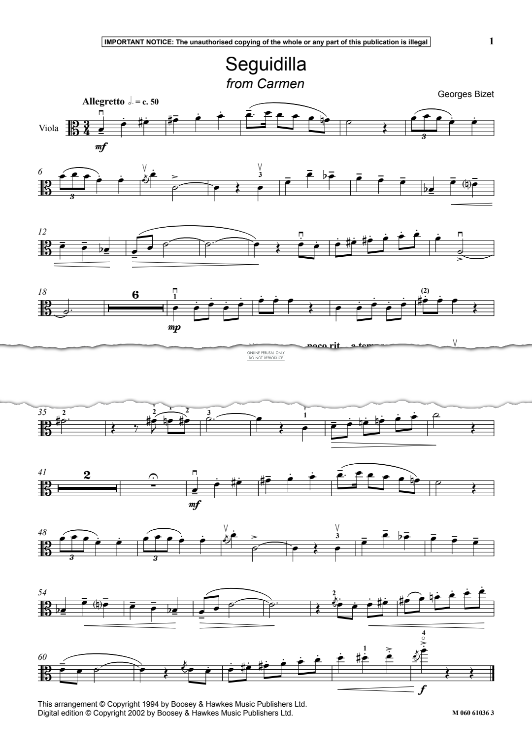 Product gallery: Page 1 of 1 Seguidilla from 'Carmen', Georges Bizet