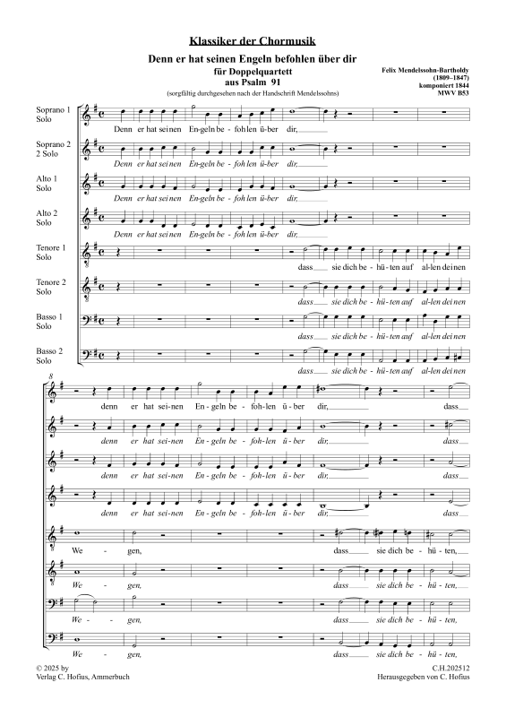 Produktbild zu: Denn er hat seinen Engeln befohlen über dir - Psalm 91 (Klassiker der Chormusik)Felix Mendelssohn-Bartholdy