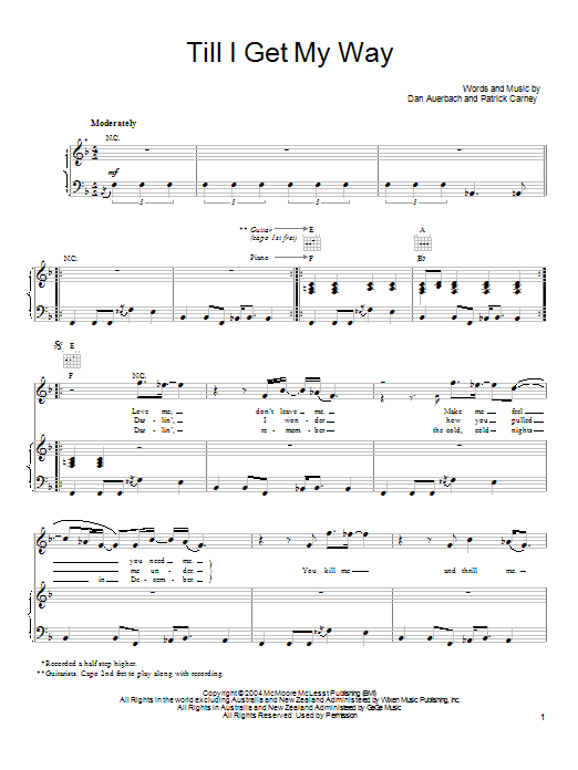 Produktgalerie: Seite 1 von 1 Till I Get My Way, The Black Keys, Gesang, Gitarre, Klavier