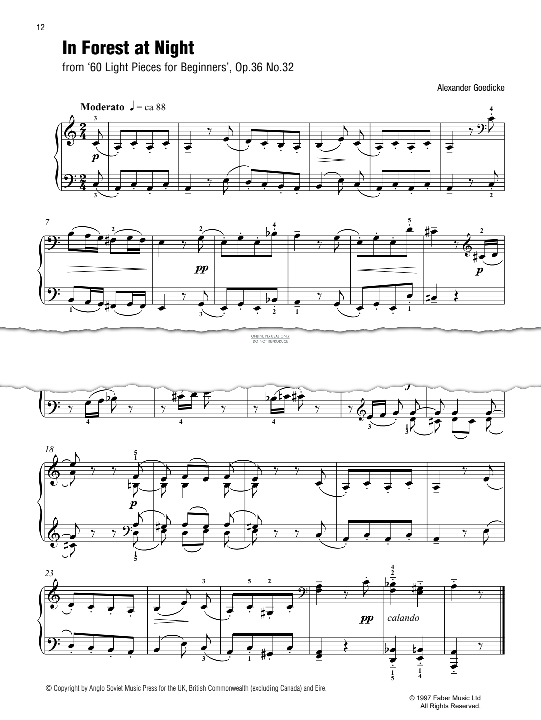 Produktgalerie: Seite 1 von 1 In Forest At Night (from '60 Light Pieces for Beginners' Op.36 No.32), Alexander Goedicke, Klavier