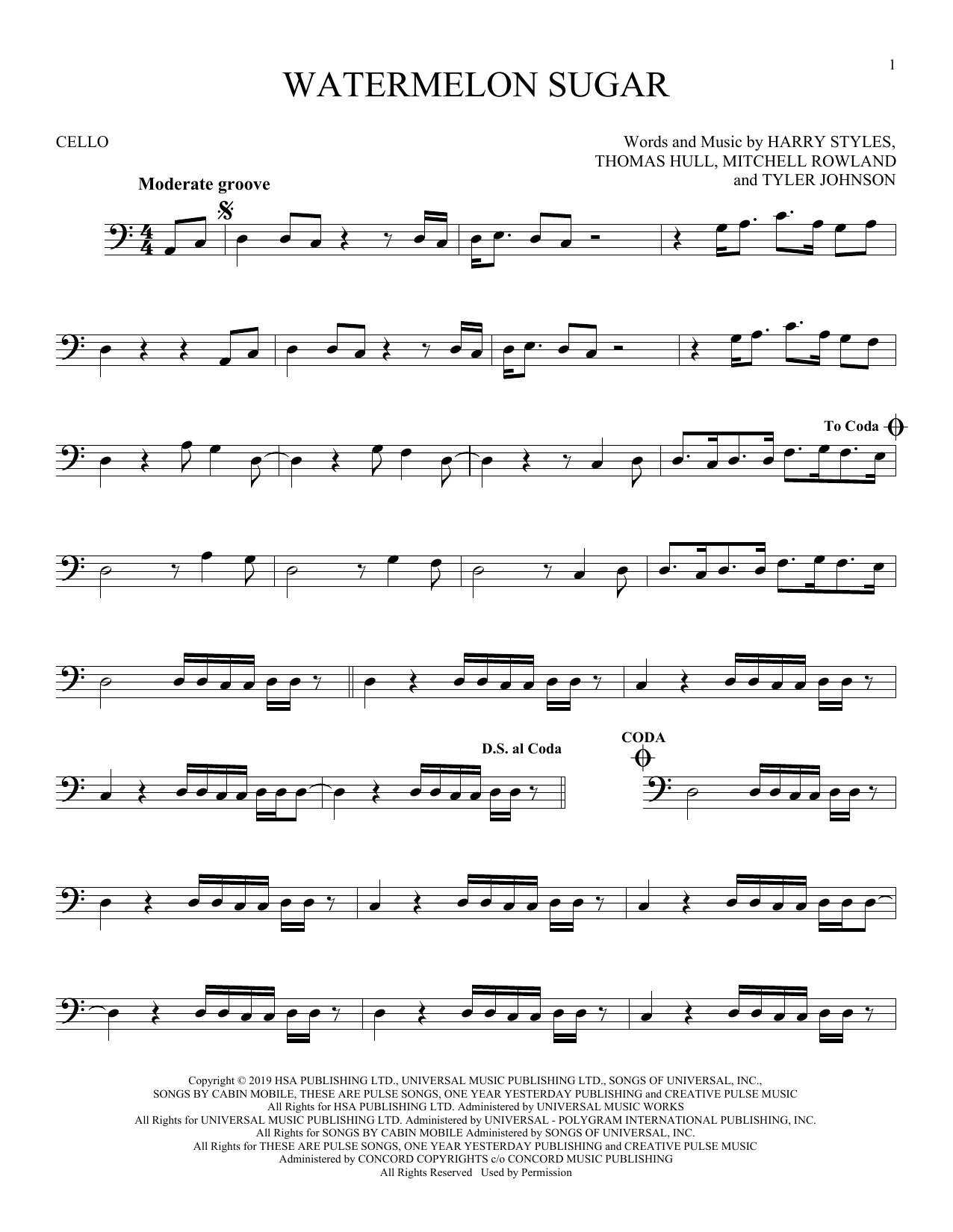 Produktgalerie: Seite 1 von 1 Watermelon Sugar, Harry Styles, Violoncello