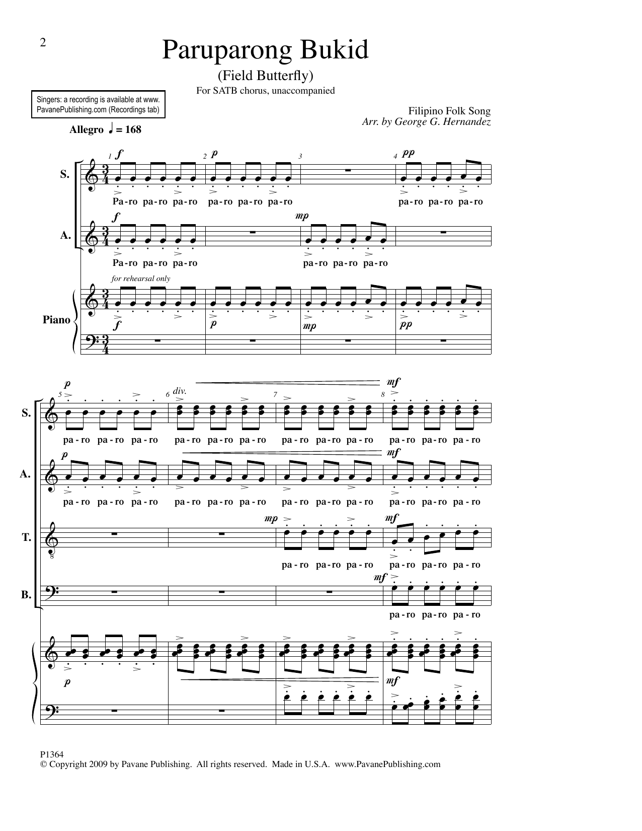 Produktbild zu: Paruparong Bukid (Field Butterfly) (arr. George Hernandez)