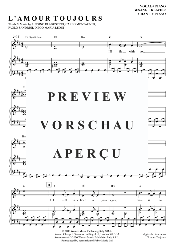 Produktgalerie: Seite 2 von 11 L'Amour Toujours, Gigi D'Agostino, Klavier, Gesang & Akkorde
