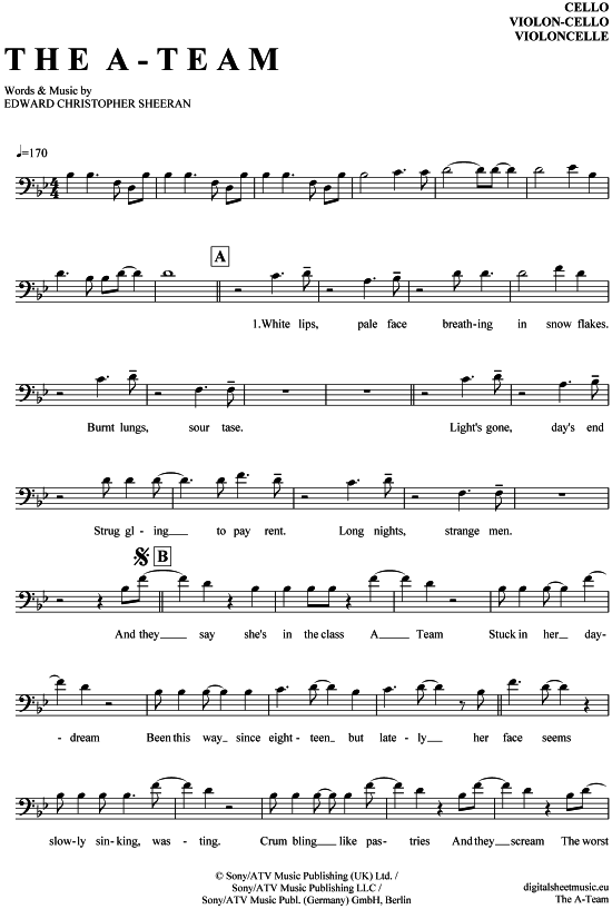 Produktgalerie: Seite 1 von 4 The A-Team , Sheeran, Ed, (Violon-Cello)