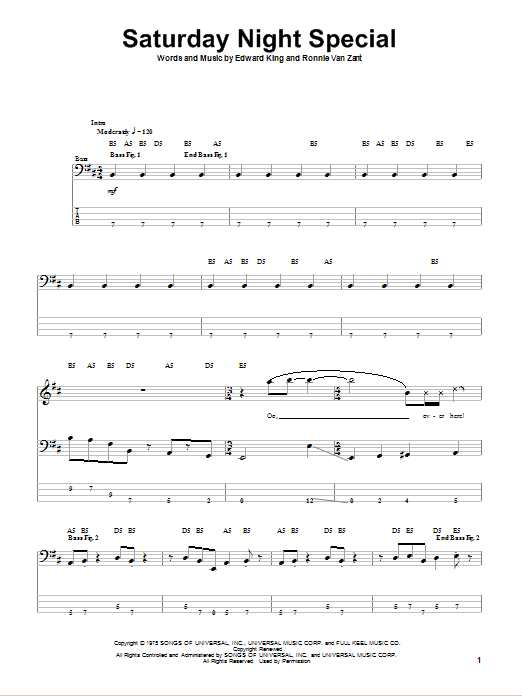 Produktgalerie: Seite 1 von 1 Saturday Night Special, Lynyrd Skynyrd, E-Bass