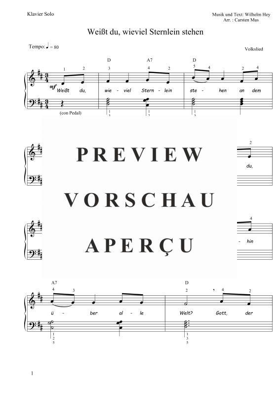 Produktgalerie: Seite 2 von 3 Weißt du, wieviel Sternlein stehen , , Klavier Solo