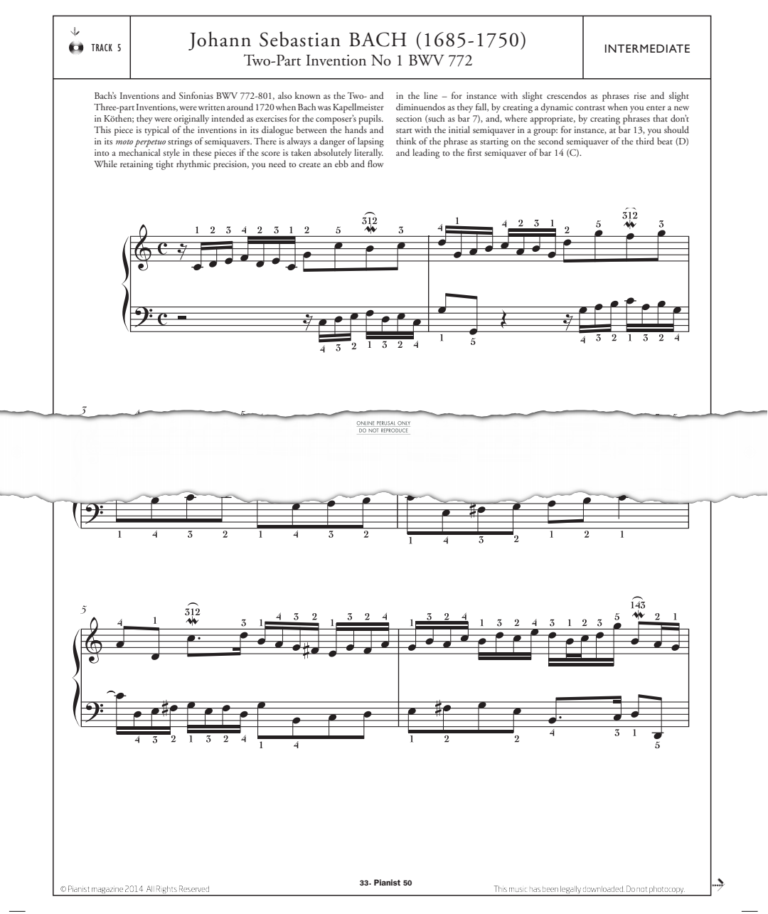 Produktgalerie: Seite 1 von 1 Two Part Invention No.1 BWV 772, Johann Sebastian Bach, Klavier