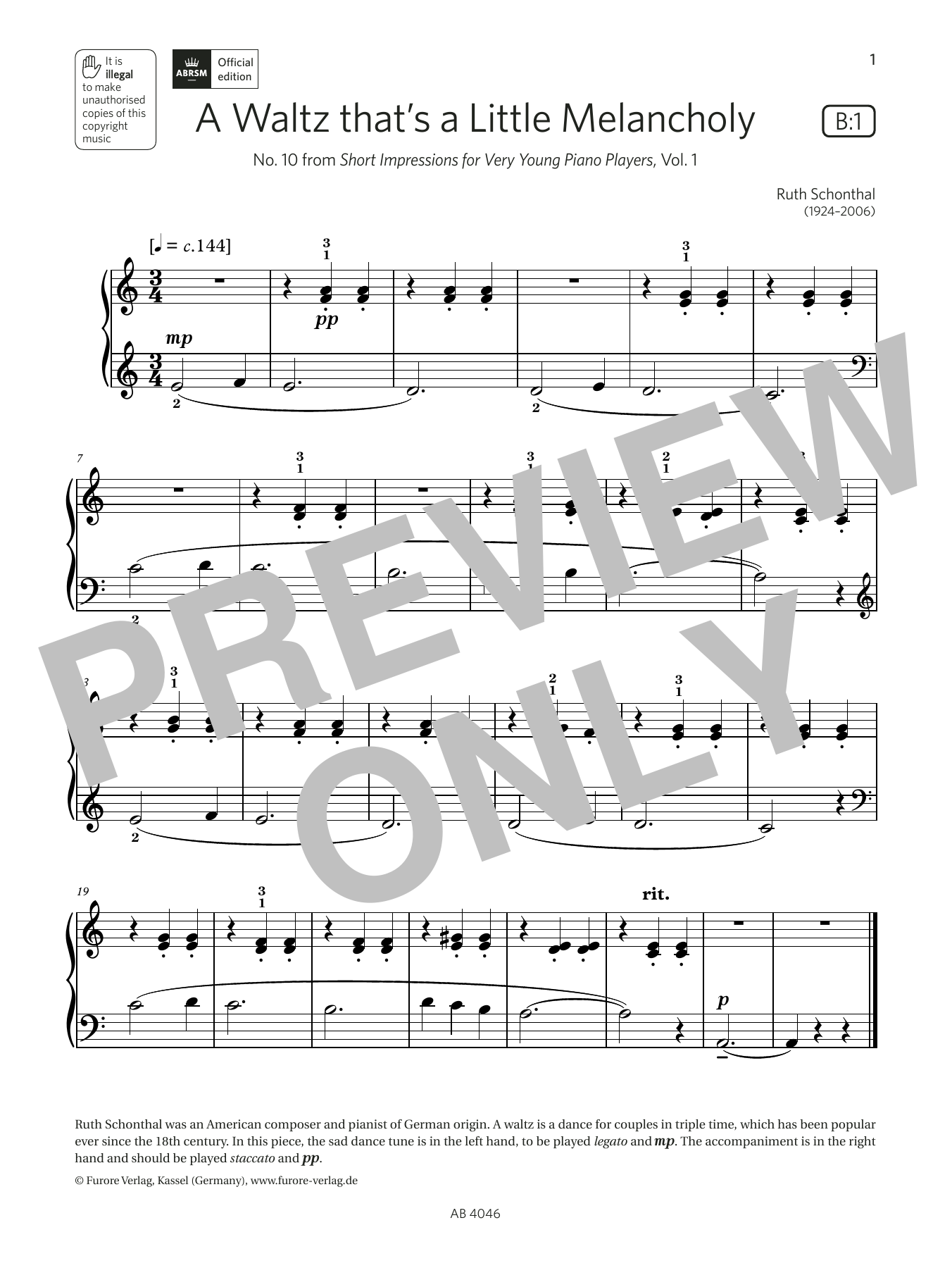 Product picture to: A Waltz thats a Little Melancholy (Grade Initial, list B1, from ABRSM Piano Syllabus 2023 & 2024)