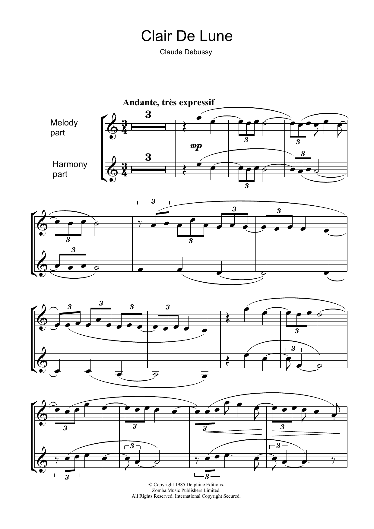 Product gallery: Page 1 of 1 Clair De Lune, Claude Debussy