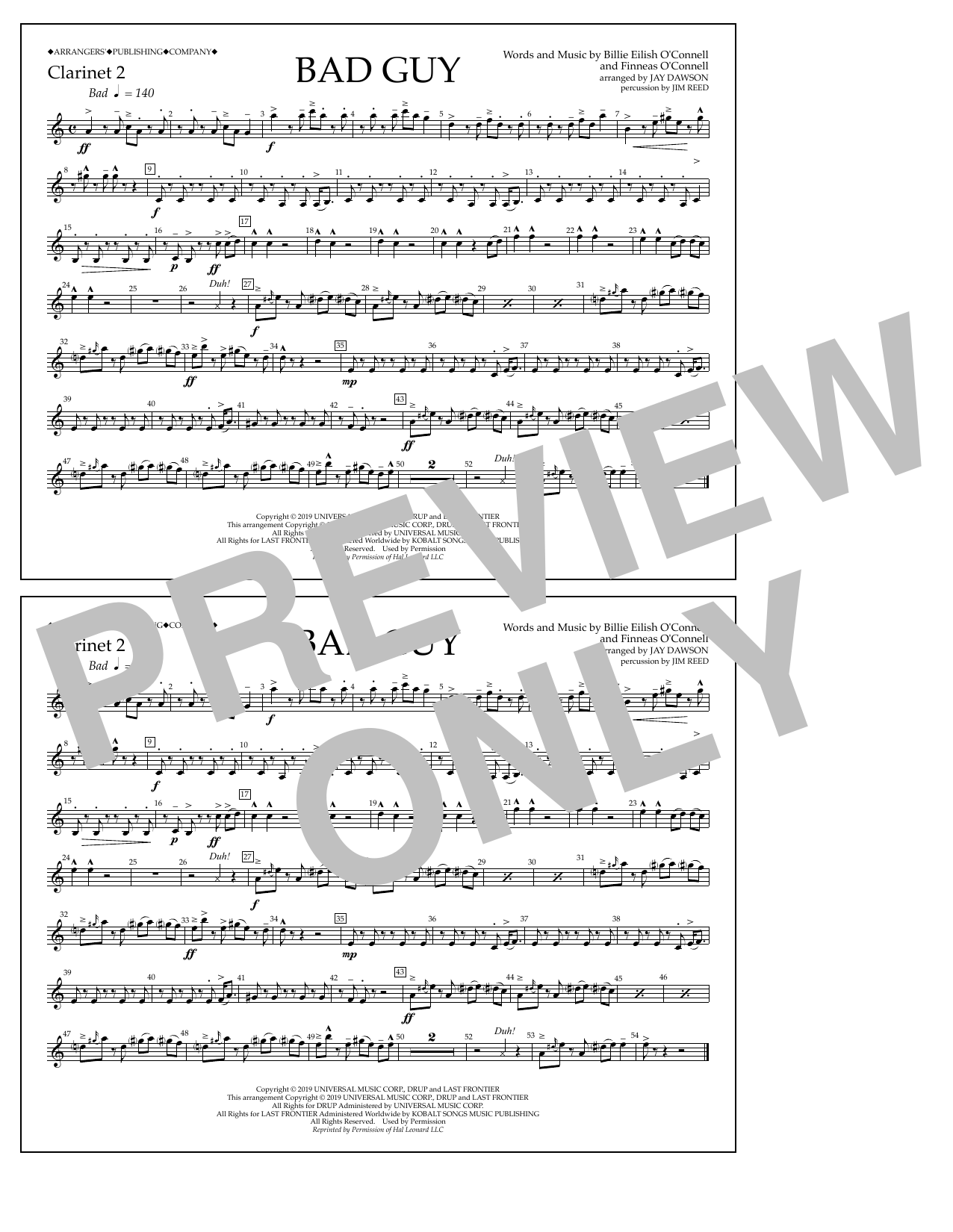 Produktbild zu: Bad Guy (arr. Jay Dawson) - Clarinet 2