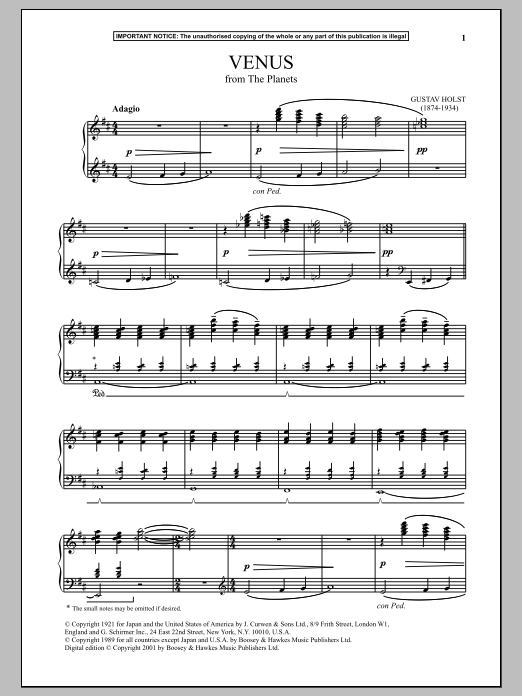Product gallery: Page 1 of 1 The Planets, Op. 32, Venus, Gustav Holst