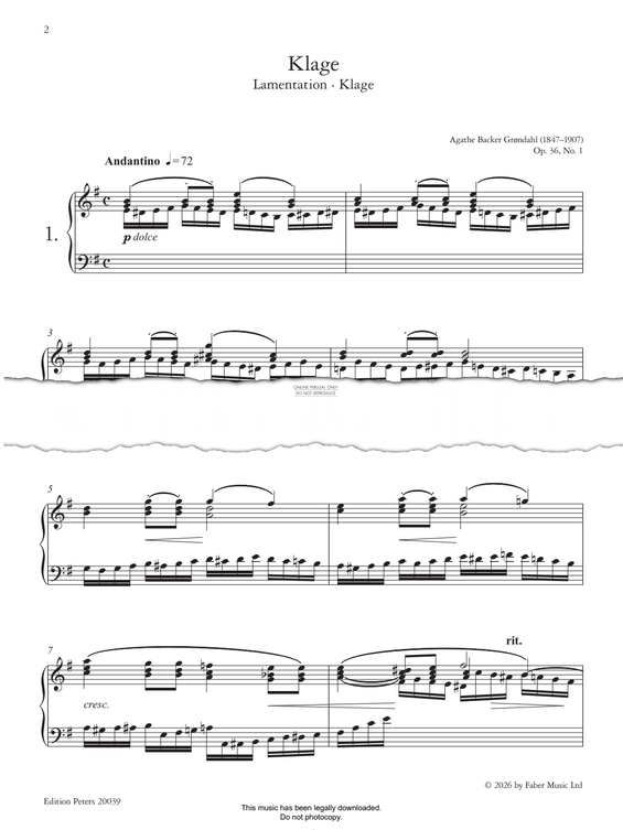 Produktgalerie: Seite 1 von 1 Klage (Lamentation No.1 from 'Fantasiestücke  Op. 36'), Agathe Backer Grøndahl, Klavier