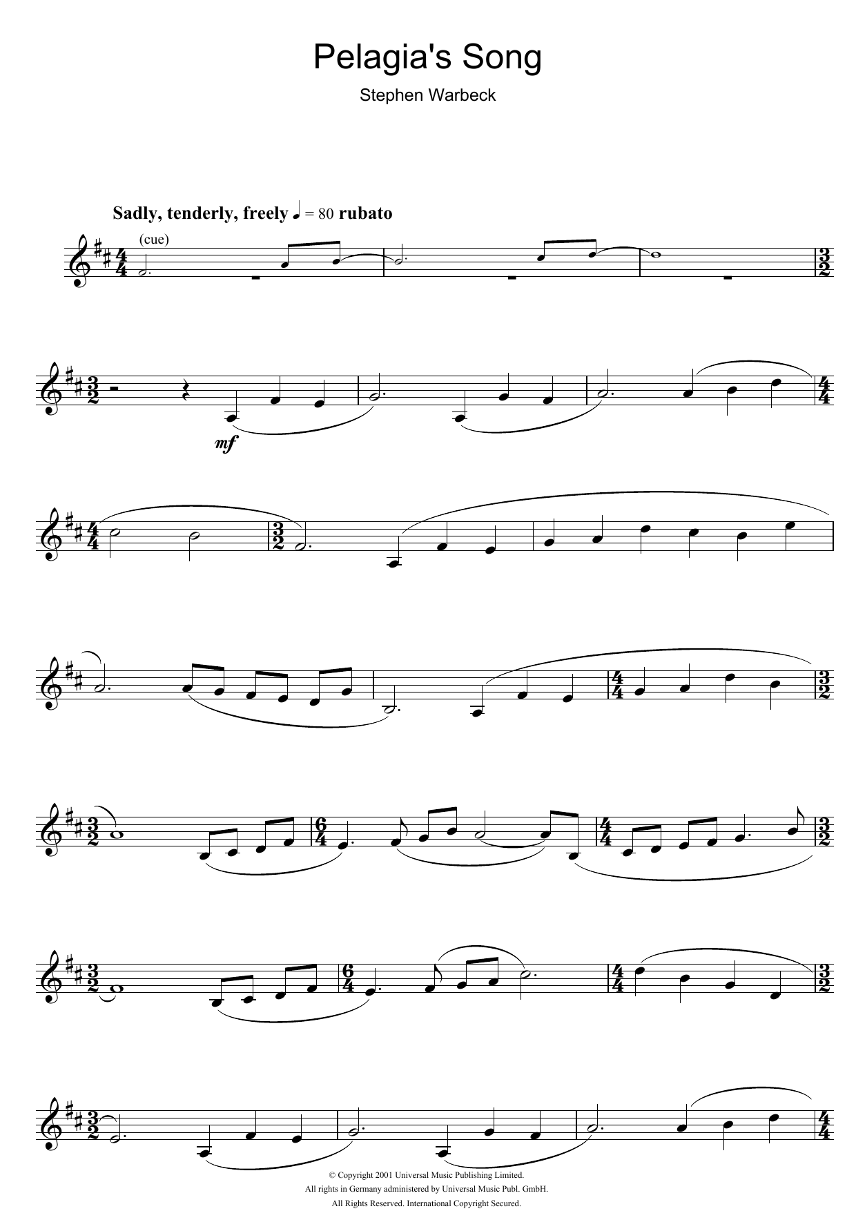 Product gallery: Page 1 of 1 Pelagia's Song (from Captain Corelli's Mandolin), Stephen Warbeck