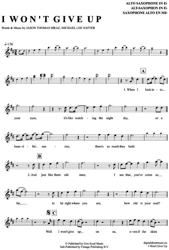 Product gallery: Page 1 of 4 I won´t give up , Mraz, Jason, Alto Saxophone