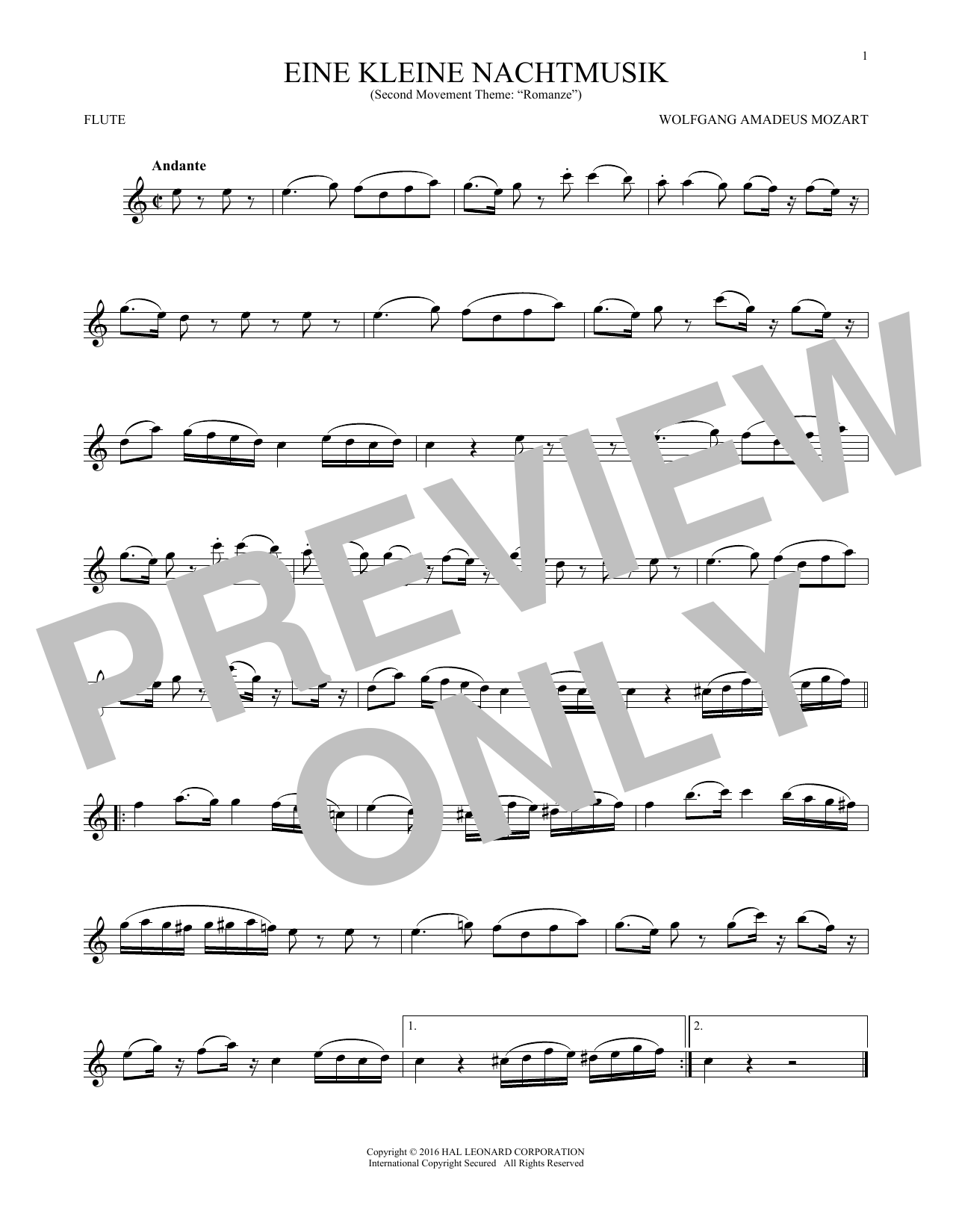 Product gallery: Page 1 of 1 Eine Kleine Nachtmusik ("Romance"), Second Movement, Wolfgang Amadeus Mozart