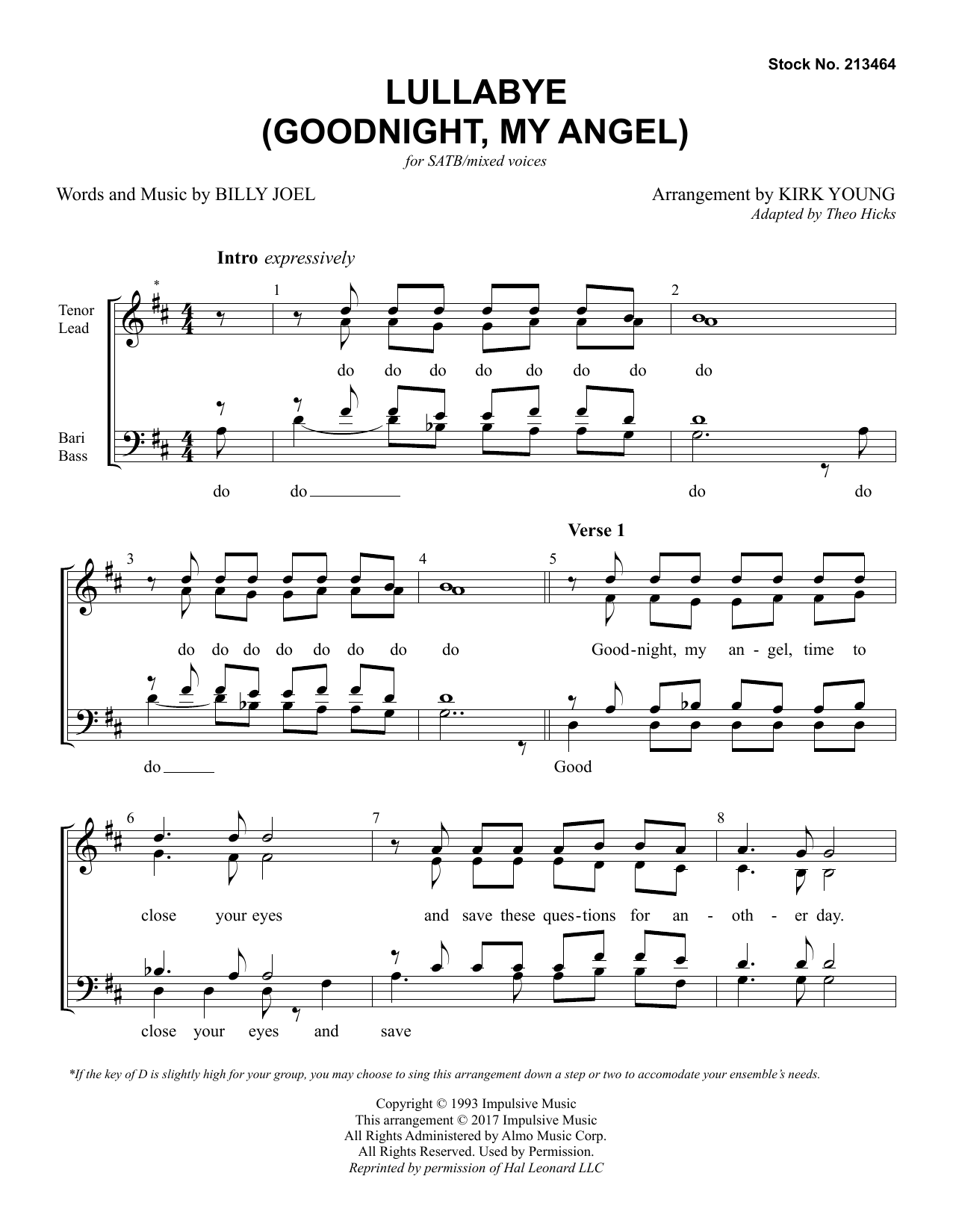 Product picture to: Lullabye (Goodnight, My Angel) (arr. Kirk Young)