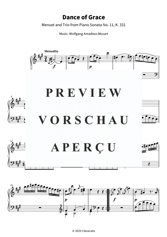 Produktgalerie: Seite 5 von 8 Dance of Grace - Menuet and Trio from Piano Sonata No. 11, K. 331, , Klavier Solo