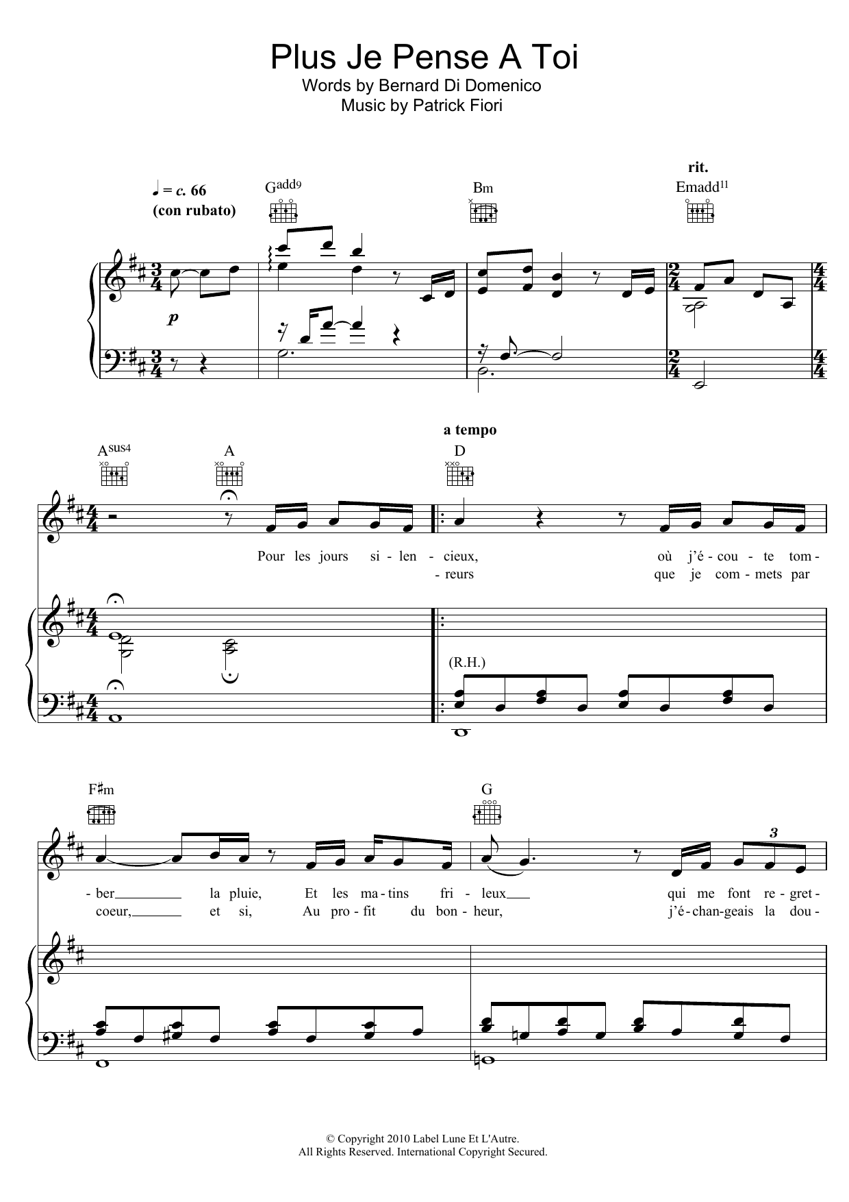 Produktgalerie: Seite 1 von 1 Plus Je Pense A Toi, Patrick Fiori, Gesang, Gitarre, Klavier