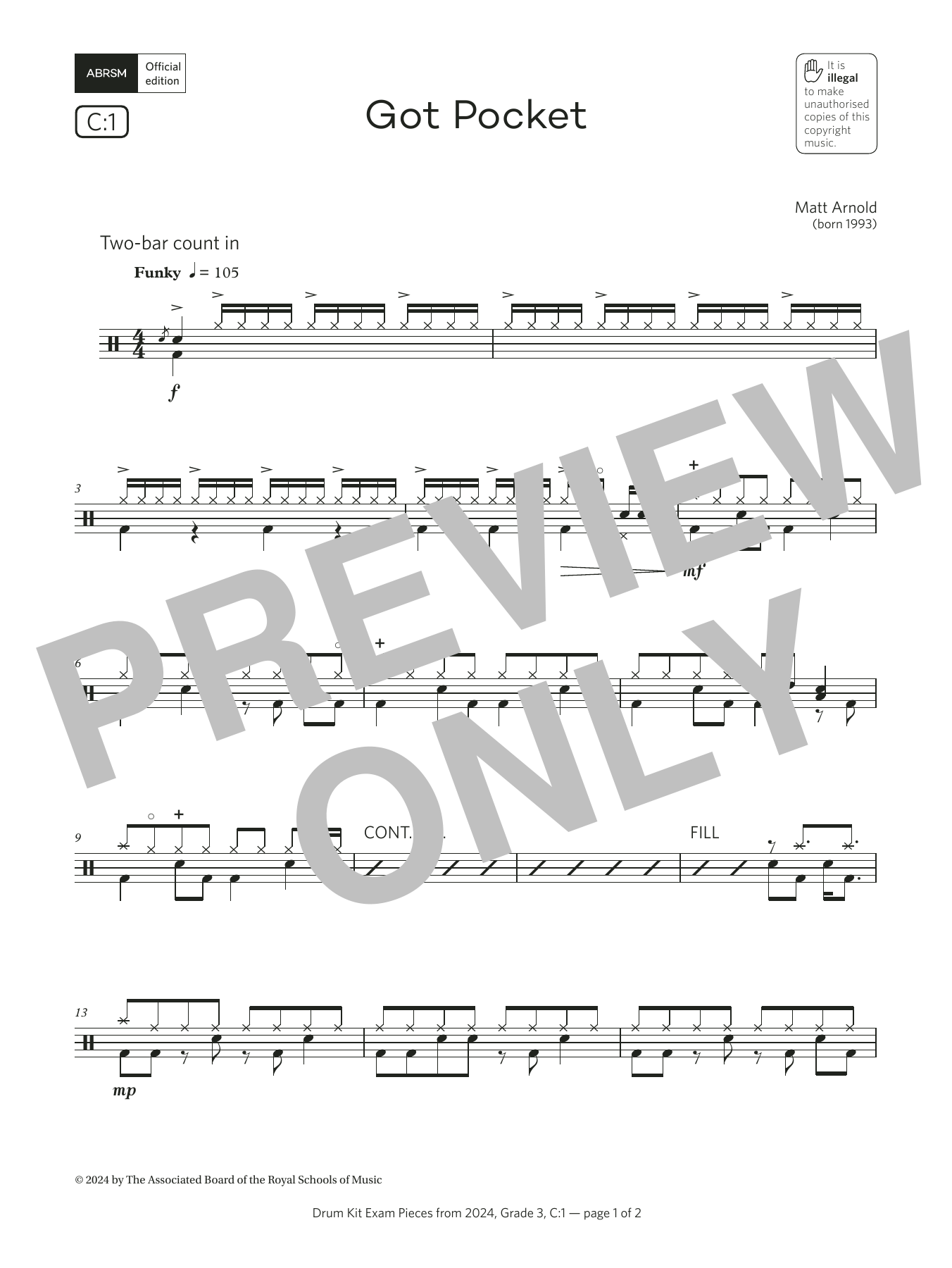 Product gallery: Page 1 of 1 Got Pocket (Grade 3, list C1, from the ABRSM Drum Kit Syllabus 2024), Matt Arnold