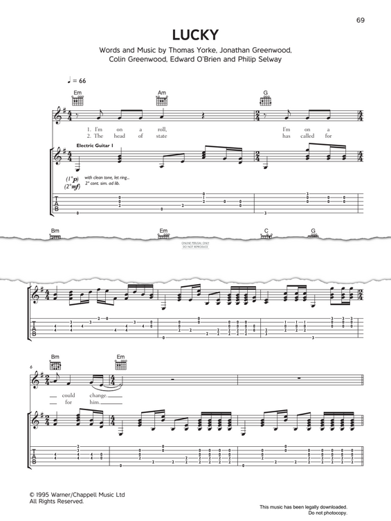 Produktgalerie: Seite 1 von 1 Lucky, Radiohead, Gesang, Gitarre