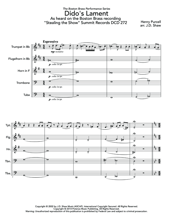Produktgalerie: Seite 1 von 11 Dido´s Lament, , (Blechbläser Quintett)