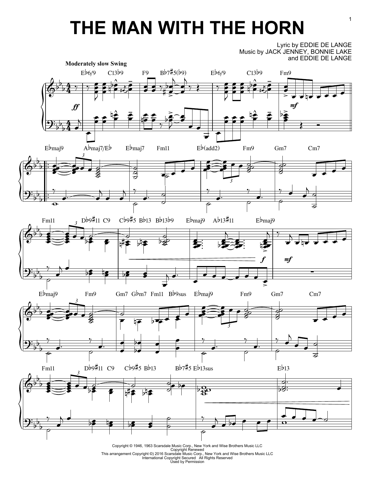 Product gallery: Page 1 of 1 The Man With The Horn [Jazz version] (arr. Brent Edstrom), Eddie De Lange