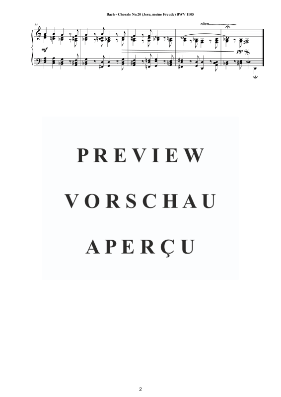Product gallery: Page 3 of 3 Choral No.20 in D-Moll (Jesu, meine Freude) BWV 1105, , Solo Piano