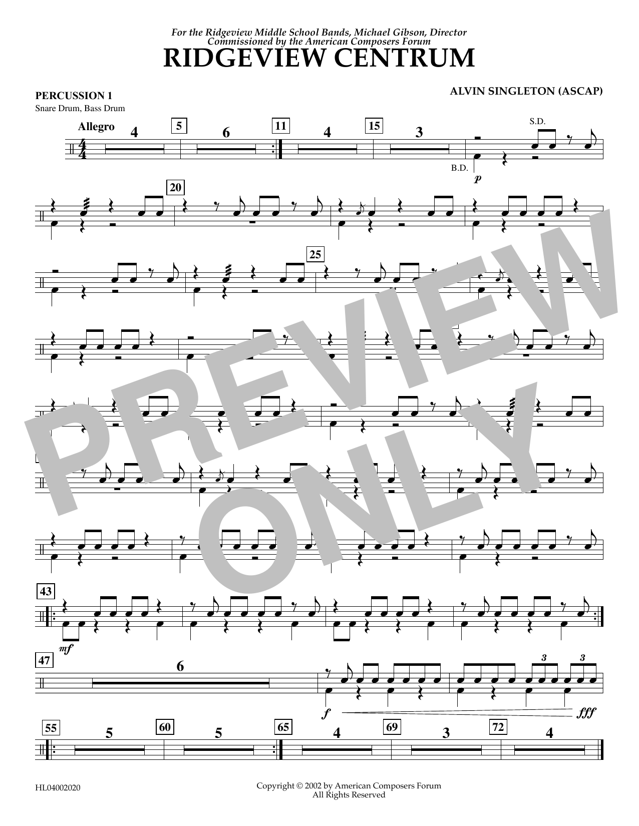 Product gallery: Page 1 of 1 Ridgeview Centrum - Percussion 1, Alvin Singleton