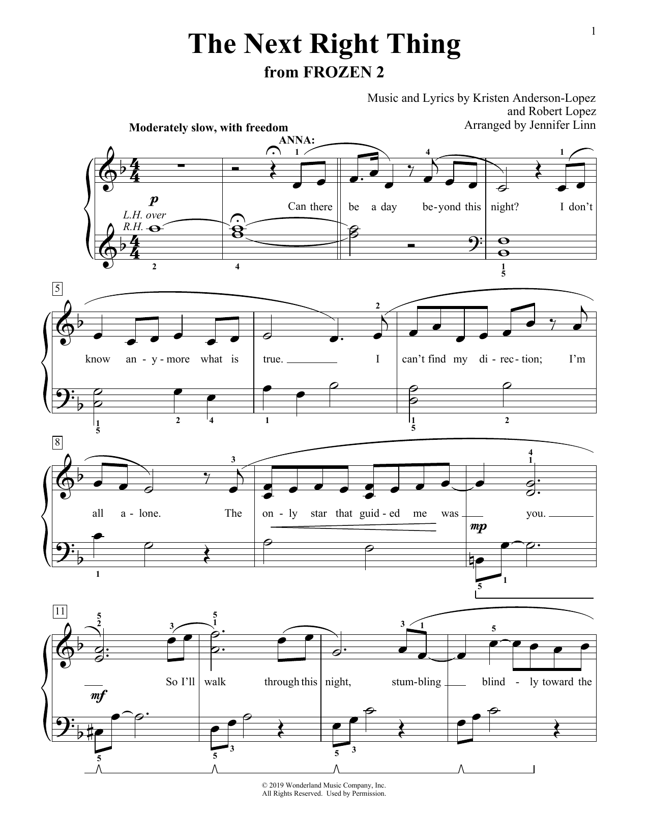 Produktbild zu: The Next Right Thing (from Disney's Frozen 2) (arr. Jennifer Linn)