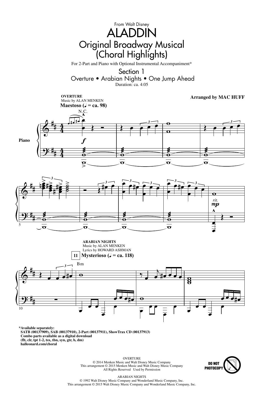 Product picture to: Aladdin (Choral Highlights) (from Aladdin: The Broadway Musical) (arr. Mac Huff)