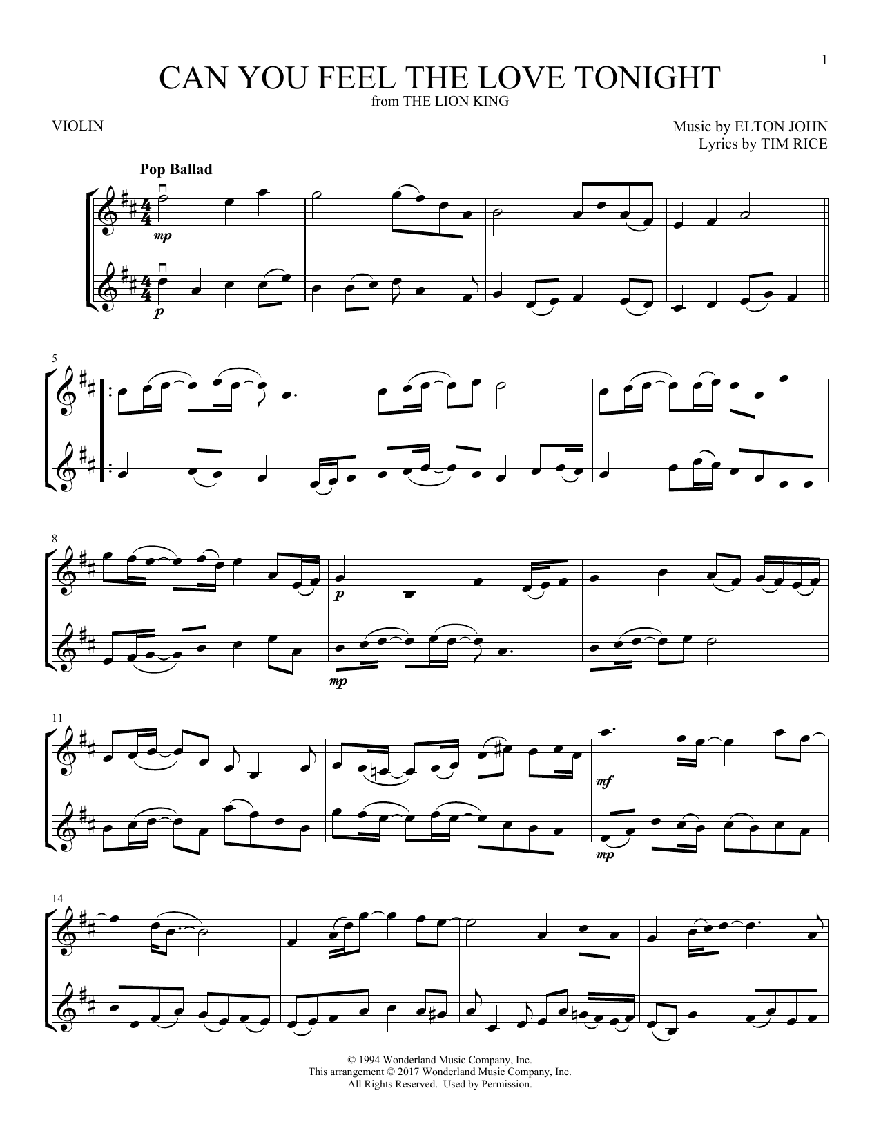 Product gallery: Page 1 of 1 Can You Feel the Love Tonight (from The Lion King), Elton John