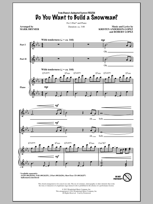 Product picture to:  Do You Want To Build A Snowman? (from Frozen) (arr. Mark Brymer) - Kristen Bell, Agatha Lee Monn & Katie Lopez