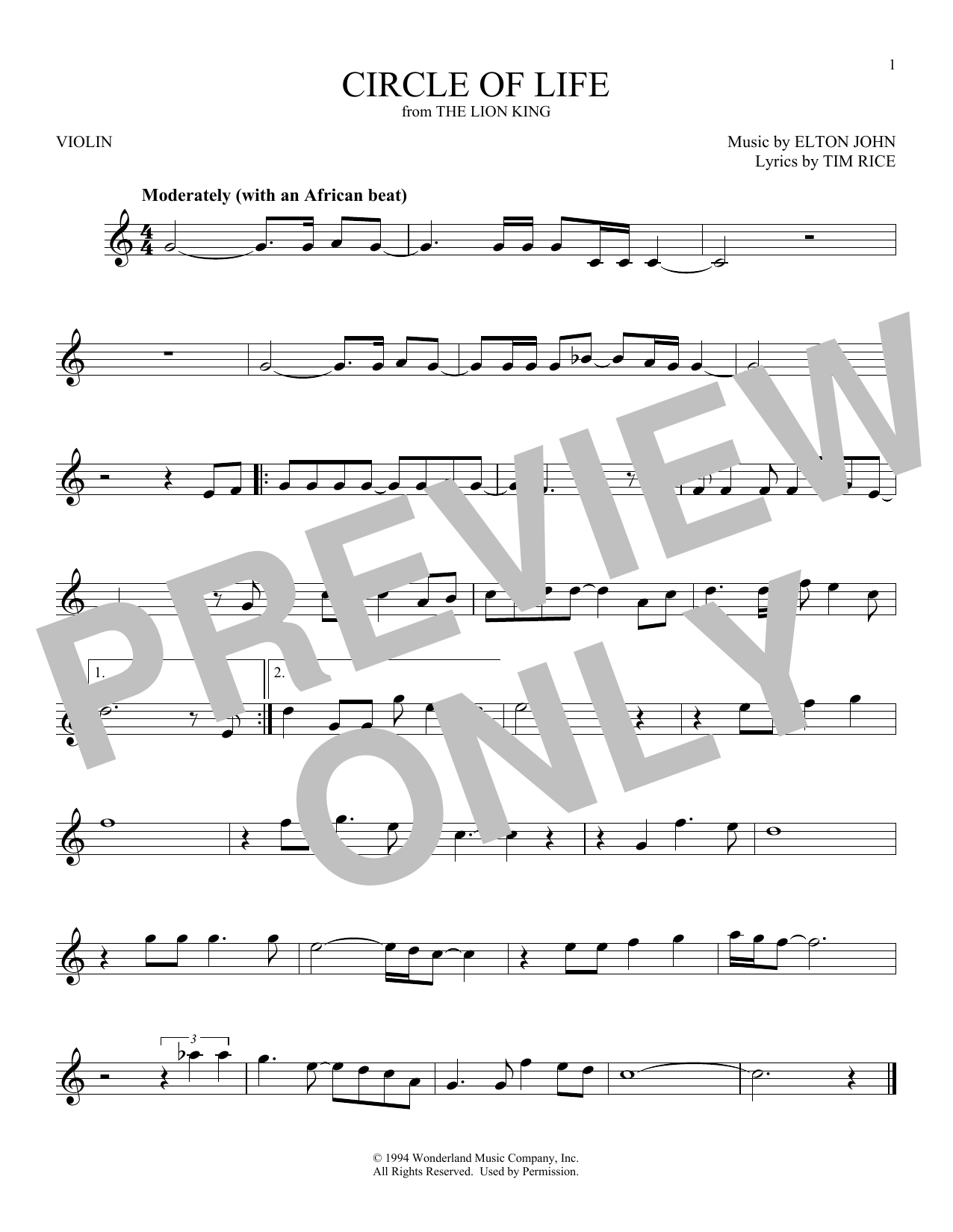 Product gallery: Page 1 of 1 Circle Of Life (from The Lion King), Elton John
