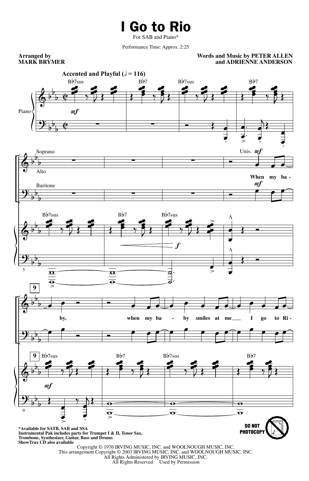 Product picture to: I Go To Rio (from The Boy From Oz) (arr. Mark Brymer)