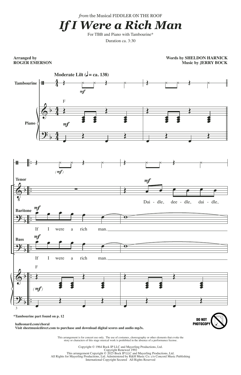 Product picture to: If I Were A Rich Man (arr. Roger Emerson)