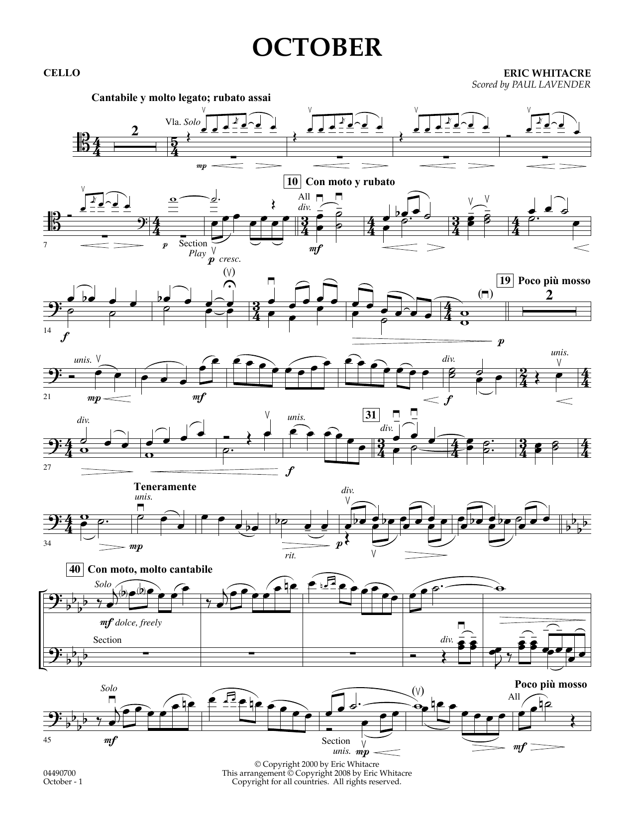 Produktbild zu: October - Cello (arr. Paul Lavender)